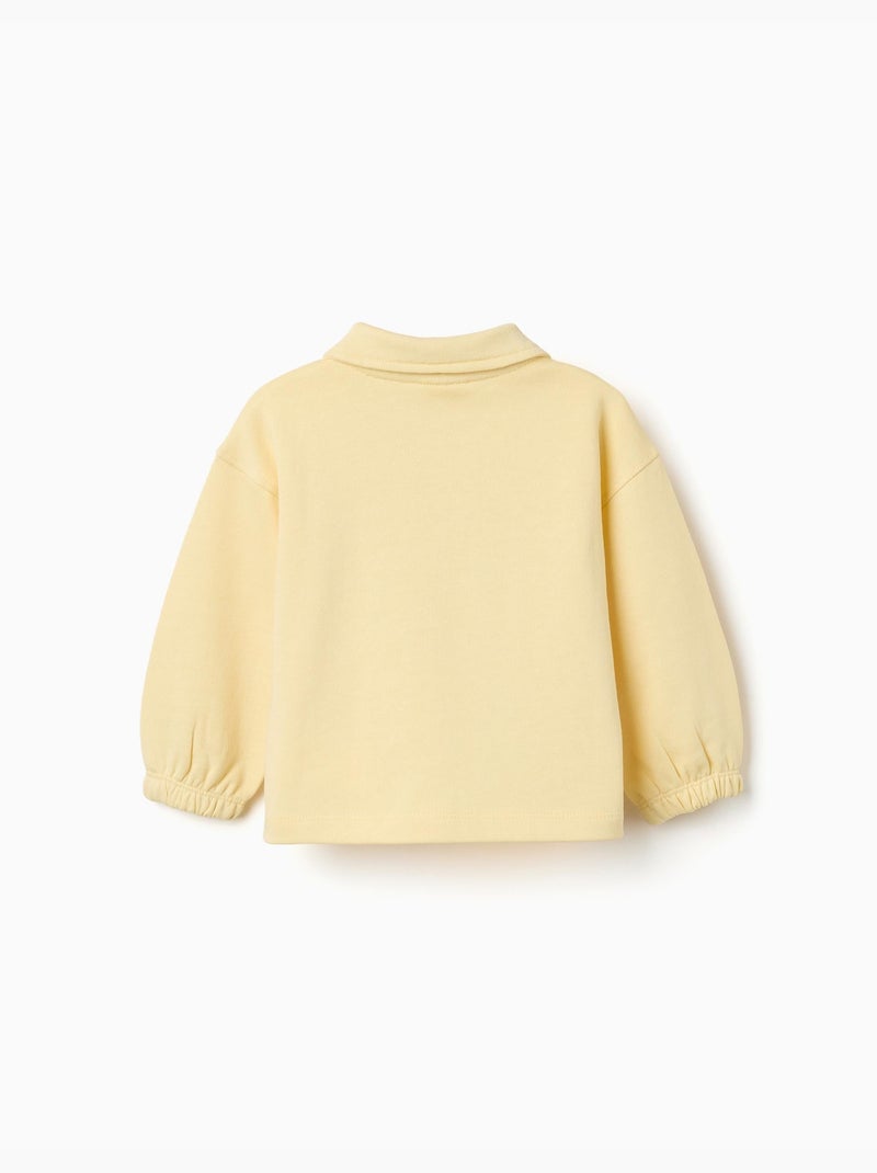 Sweat en coton avec col polo et imprimé Jaune - Kiabi
