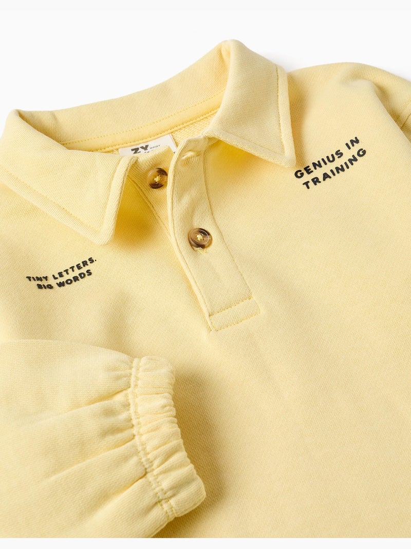 Sweat en coton avec col polo et imprimé Jaune - Kiabi