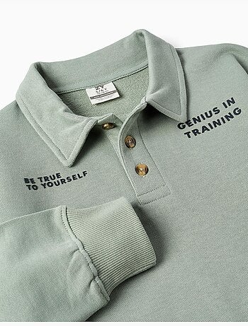 Sweat en coton avec col polo et imprimé