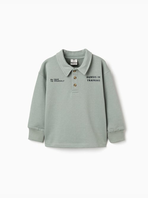 Sweat en coton avec col polo et imprimé - Kiabi Sweat en coton avec col polo et imprimé - Kiabi