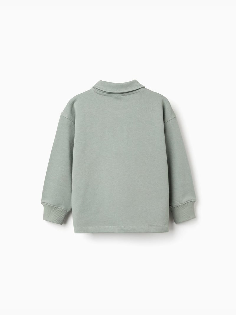 Sweat en coton avec col polo et imprimé Vert - Kiabi