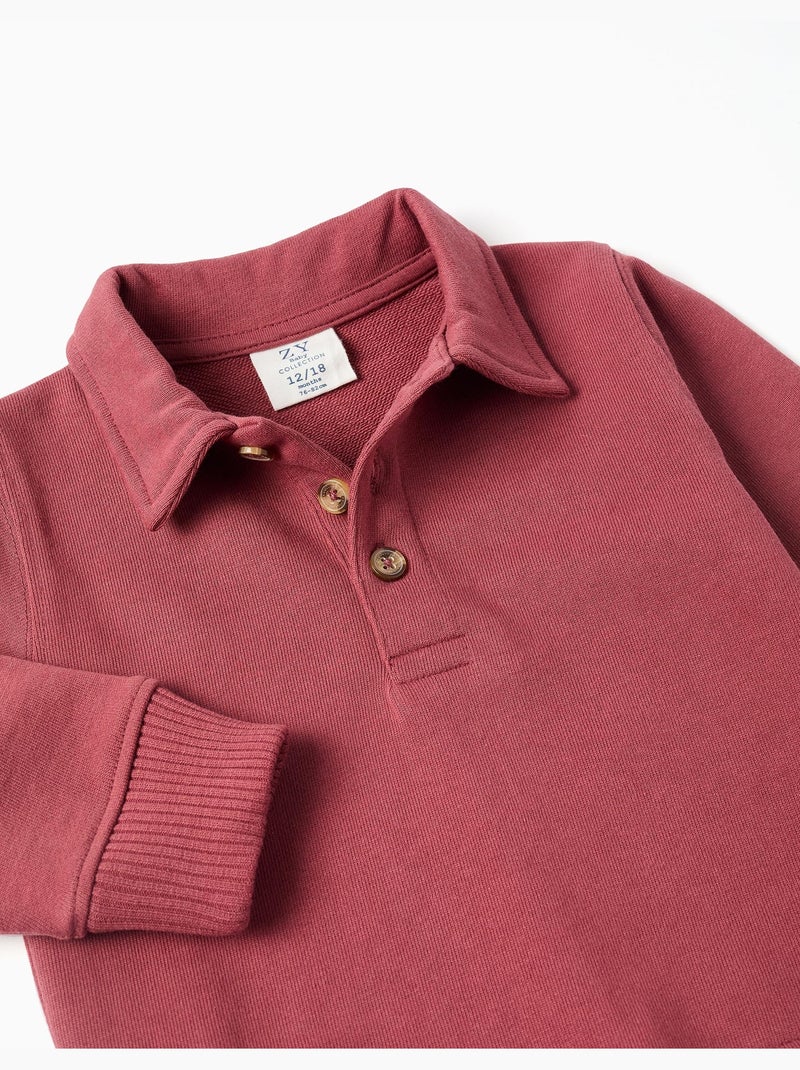 Sweat en coton avec col polo Marron - Kiabi