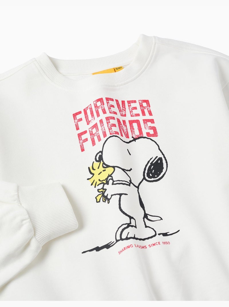 Sweat en Coton avec Épaules Tombantes Snoopy Beige clair - Kiabi