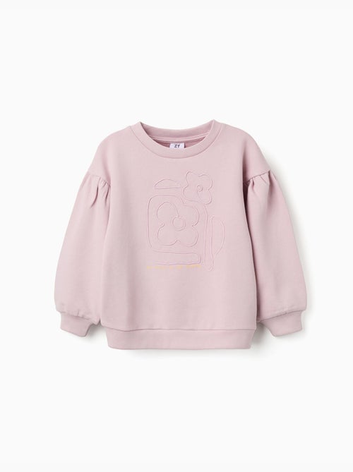 Sweat en coton avec fleurs brodées - Kiabi