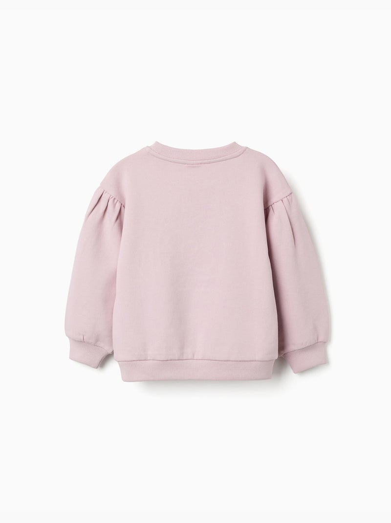 Sweat en coton avec fleurs brodées Mauve lilas - Kiabi