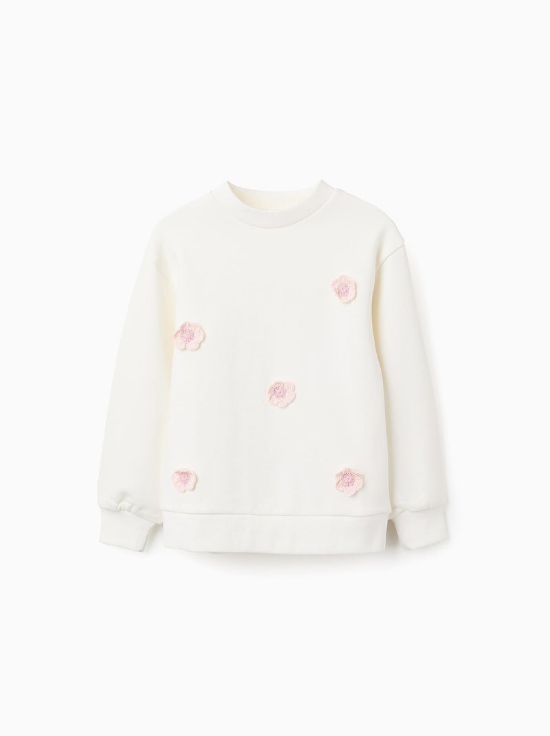 Sweat en Coton avec Fleurs en Crochet Beige clair - Kiabi
