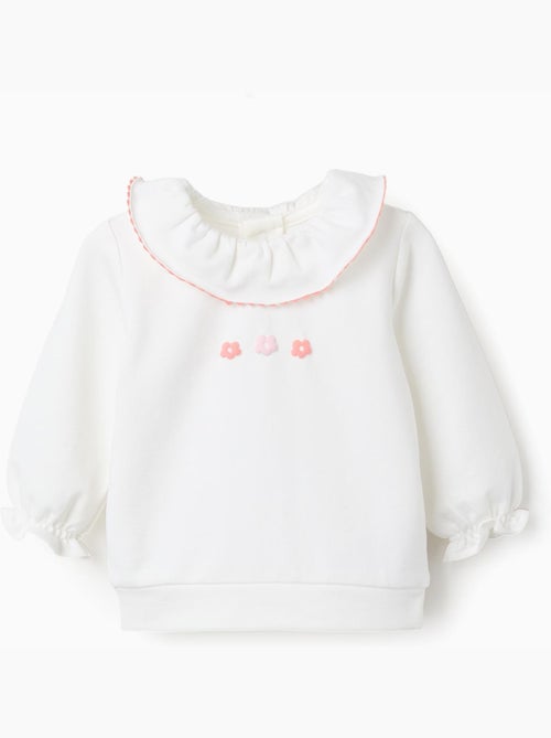Sweat en coton avec fleurs en relief - Kiabi