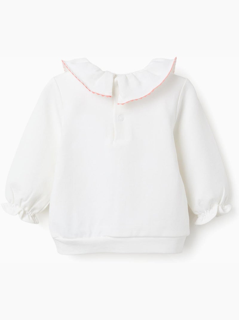 Sweat en coton avec fleurs en relief Blanc - Kiabi