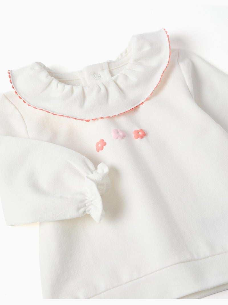 Sweat en coton avec fleurs en relief Blanc - Kiabi