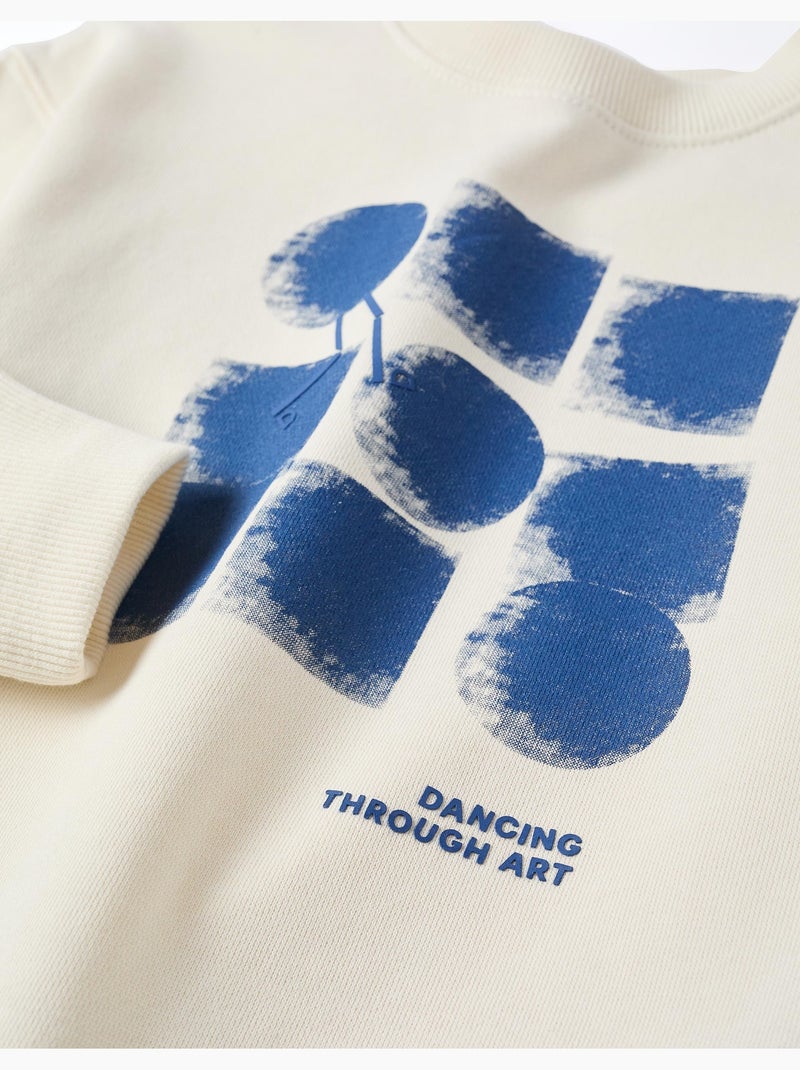 Sweat en coton avec imprimé abstrait Blanc - Kiabi
