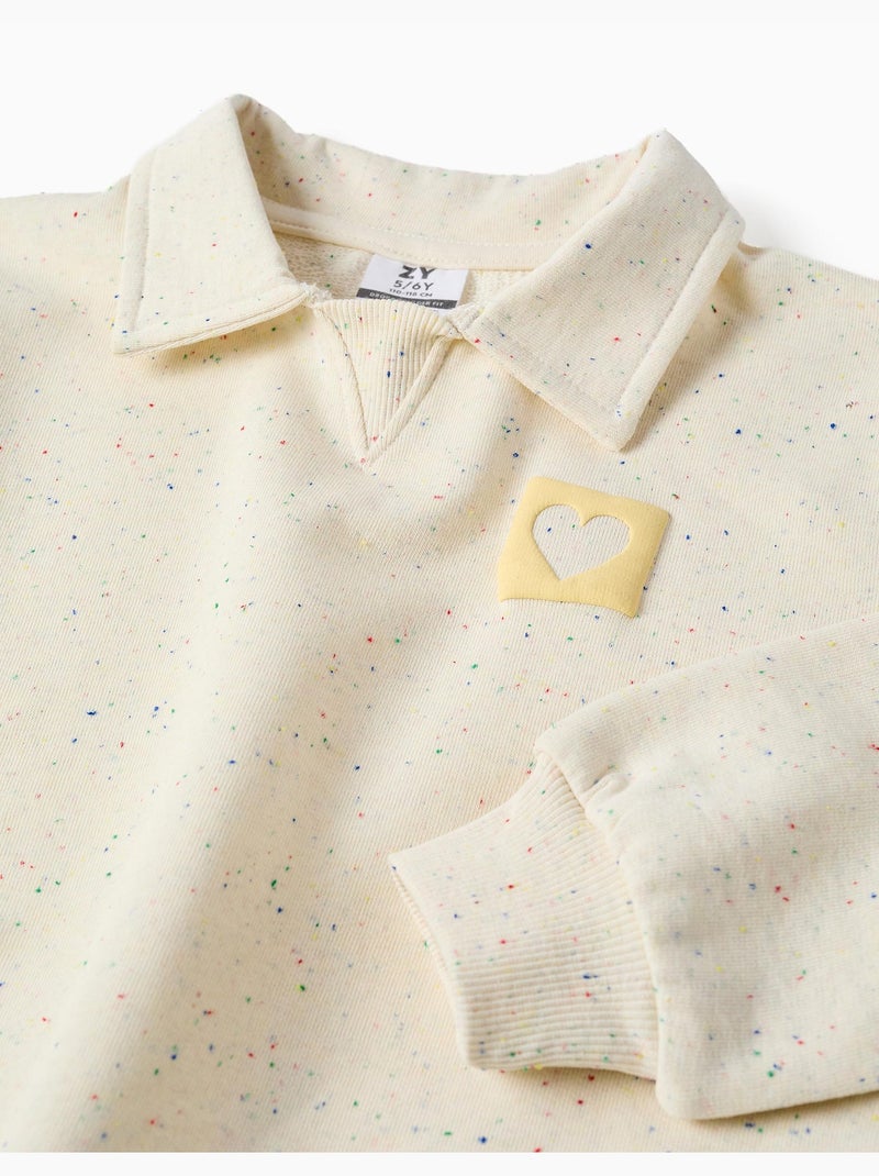 Sweat en coton avec imprimé cœur en relief Blanc - Kiabi