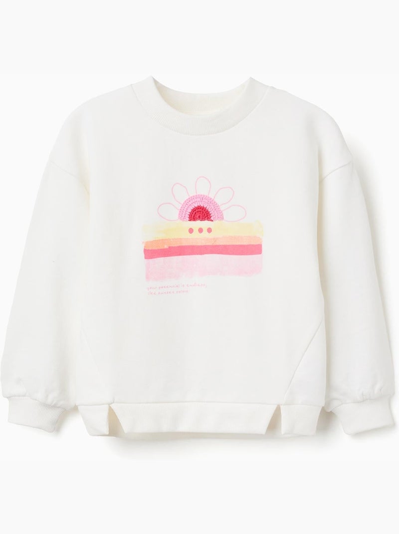 Sweat en coton avec imprimé coucher de soleil à l'avant Beige clair - Kiabi