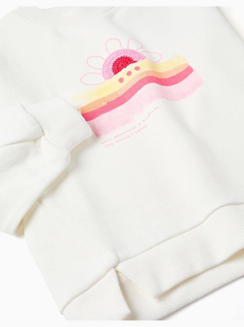 Sweat en coton avec imprimé coucher de soleil à l'avant Beige clair - Kiabi