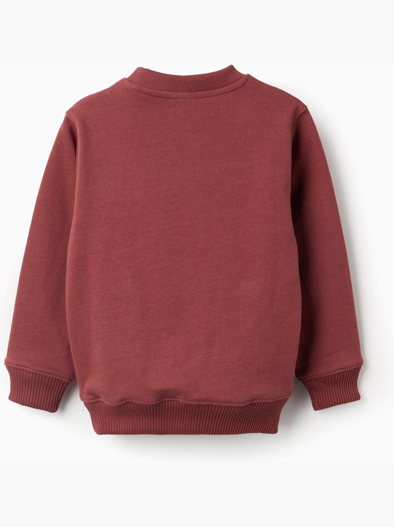 Sweat en coton avec imprimé en relief et poche Marron - Kiabi