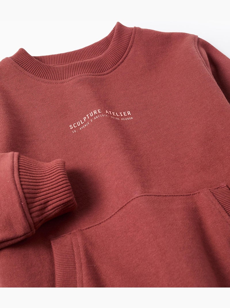 Sweat en coton avec imprimé en relief et poche Marron - Kiabi
