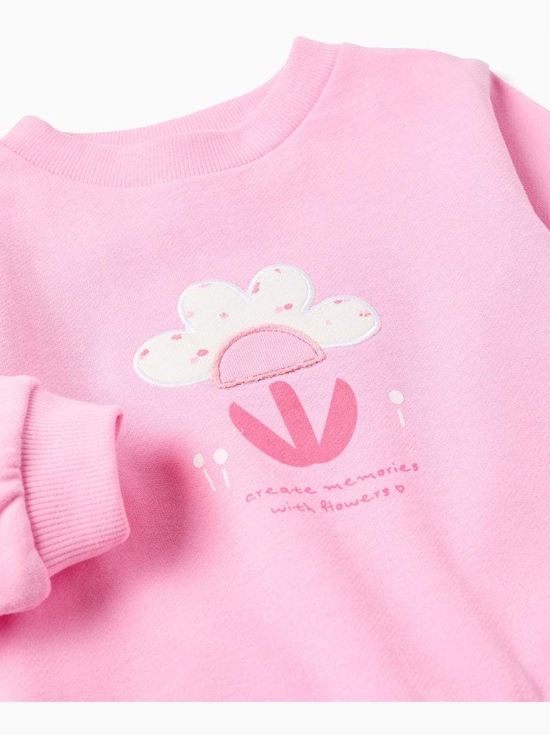 Sweat en coton avec imprimé floral à l'avant Rose - Kiabi