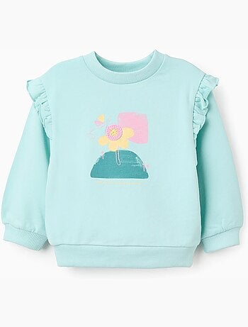 Sweat en coton avec imprimé floral et volants