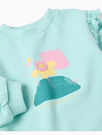 Sweat en coton avec imprimé floral et volants