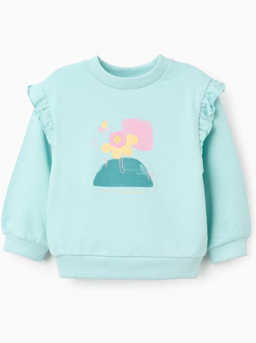 Sweat en coton avec imprimé floral et volants - Kiabi