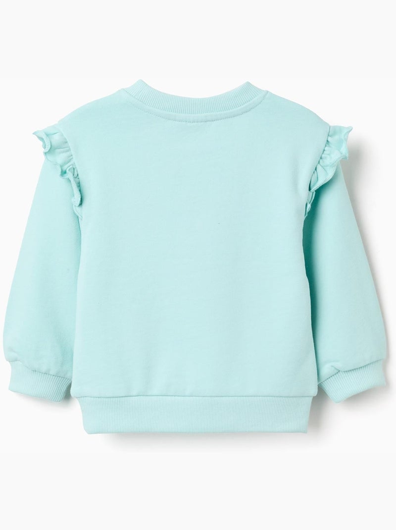 Sweat en coton avec imprimé floral et volants Bleu clair - Kiabi