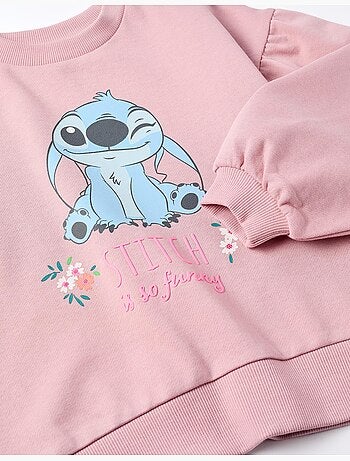 Sweat en coton avec imprimé Stitch et épaules tombantes