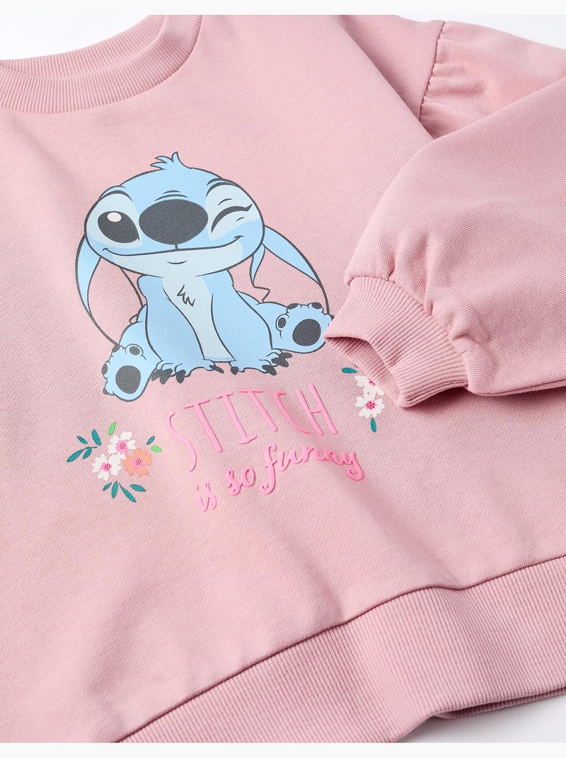 Sweat en coton avec imprimé Stitch et épaules tombantes Rose clair - Kiabi