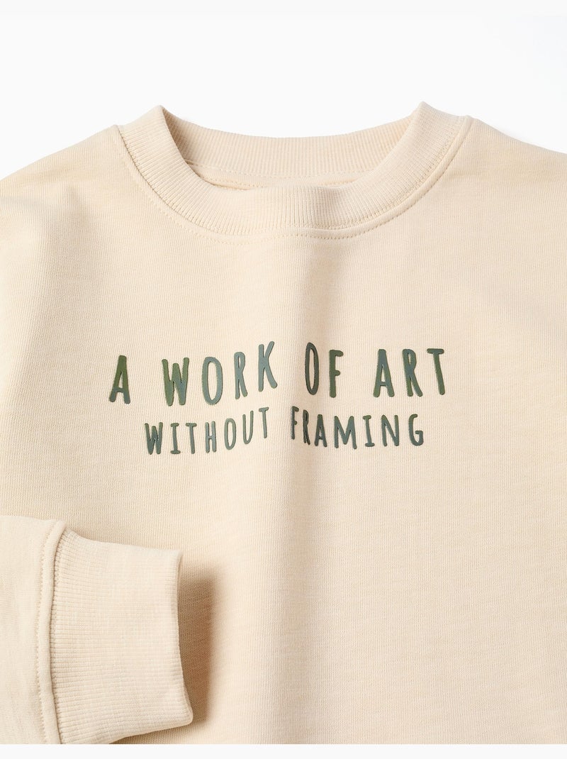 Sweat en coton avec imprimé Work of Art Beige - Kiabi
