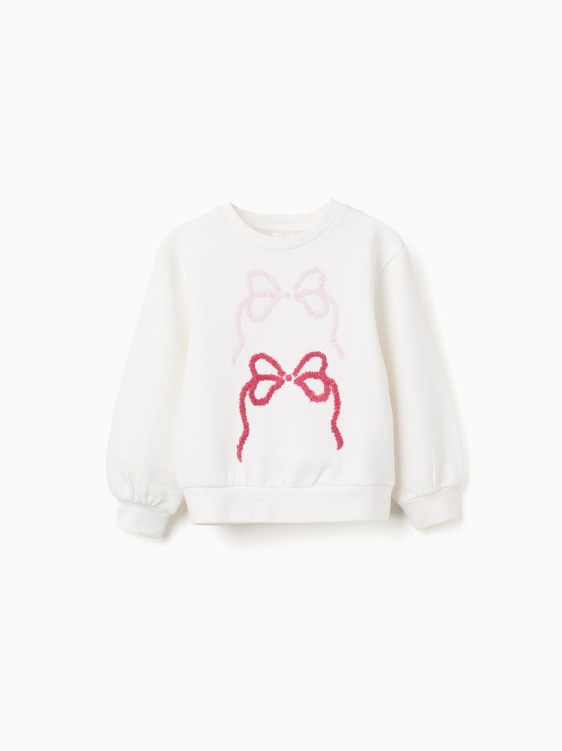 Sweat en Coton avec Nœuds Brodés Beige clair - Kiabi