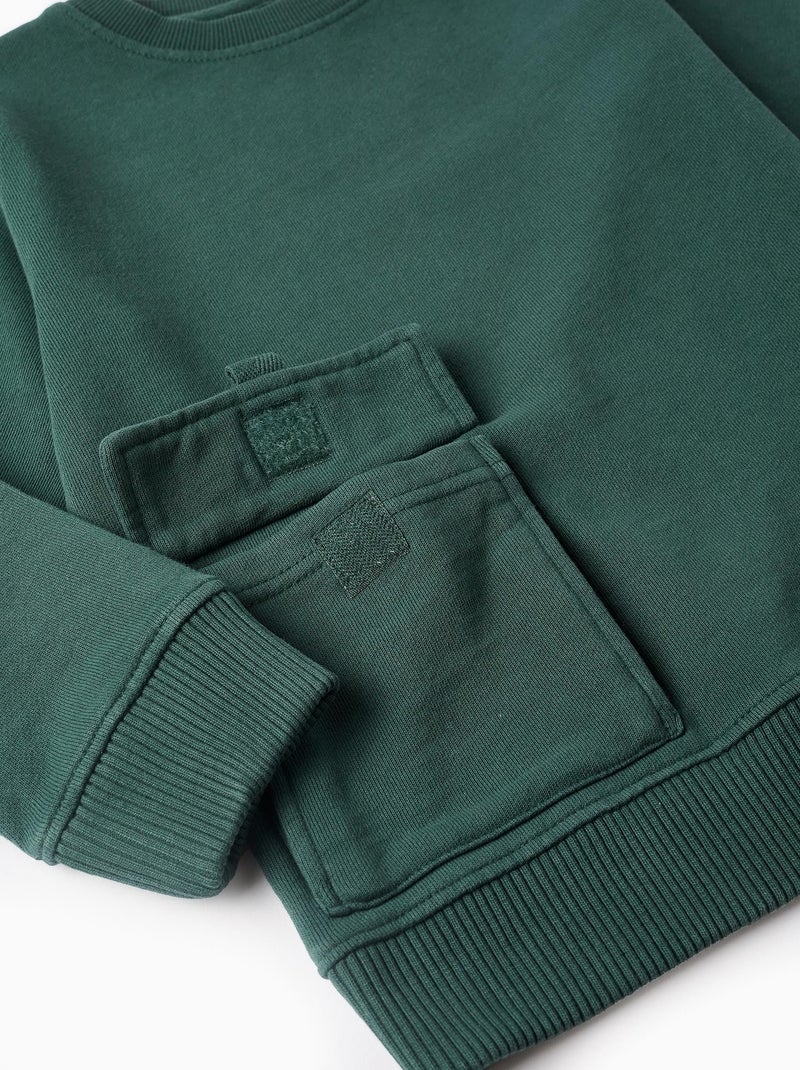 Sweat en Coton avec Poche Brothers & Sisters Vert foncé - Kiabi