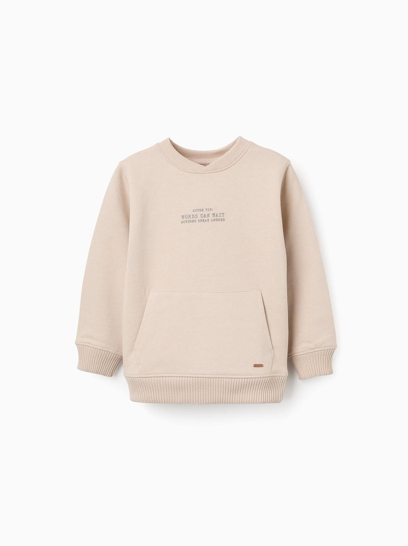 Sweat en Coton avec Poche Kangourou Beige clair - Kiabi