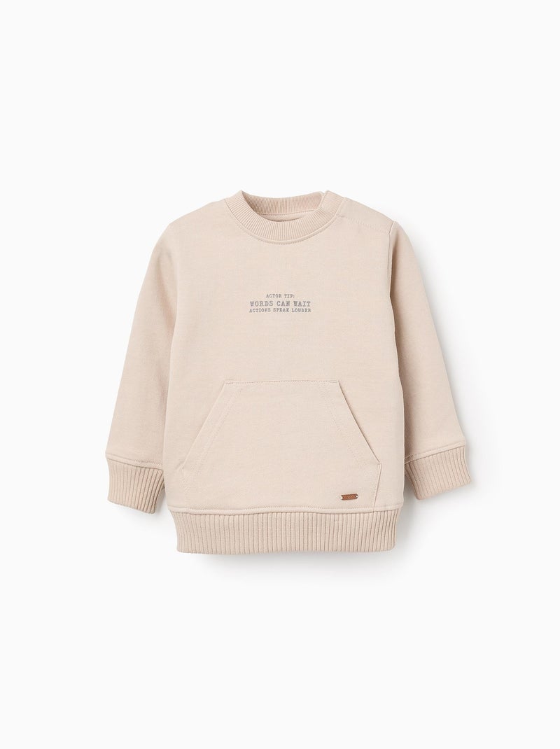 Sweat en Coton avec Poche Kangourou Beige clair - Kiabi
