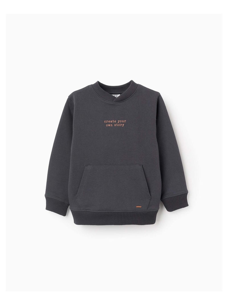 Sweat en Coton avec Poche Kangourou Gris foncé - Kiabi