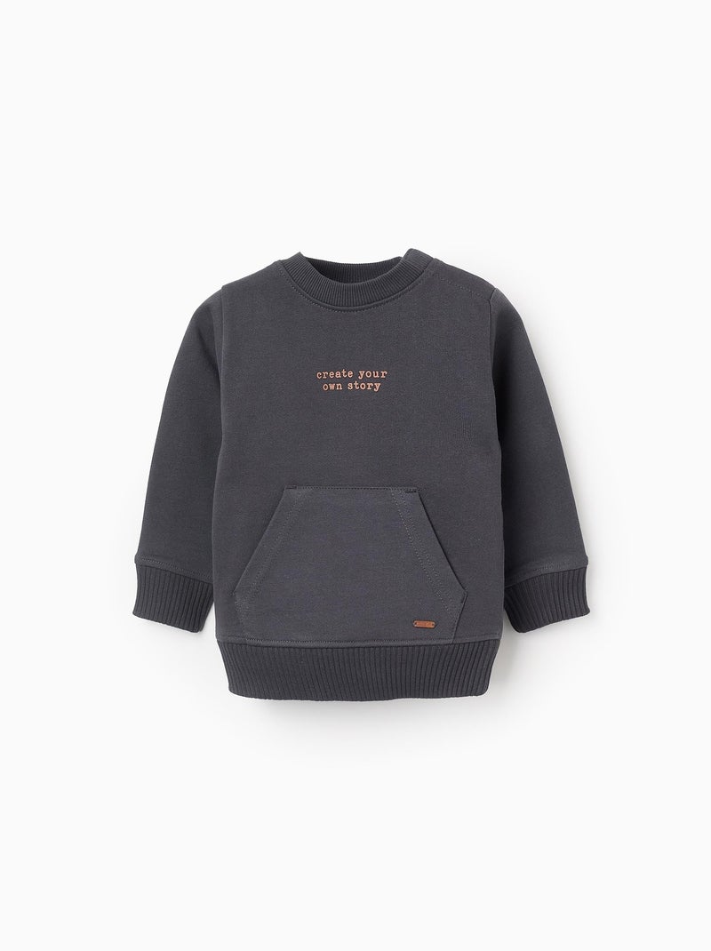 Sweat en Coton avec Poche Kangourou Gris foncé - Kiabi
