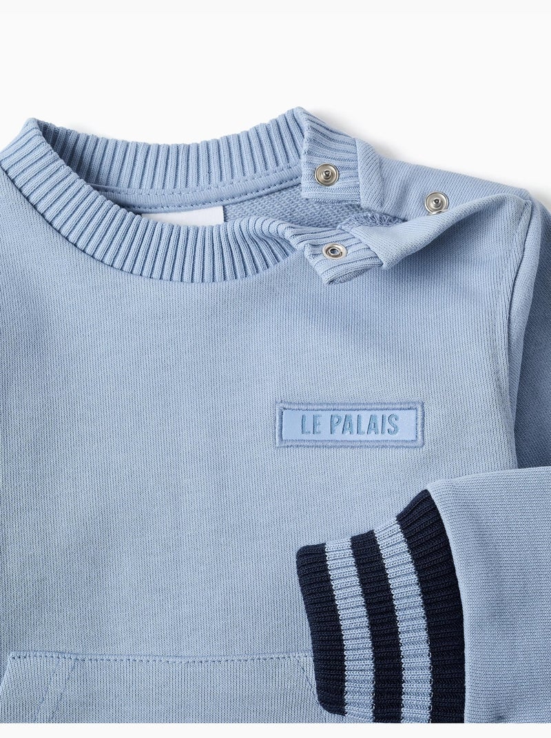 Sweat en coton avec une poche kangourou Bleu clair - Kiabi