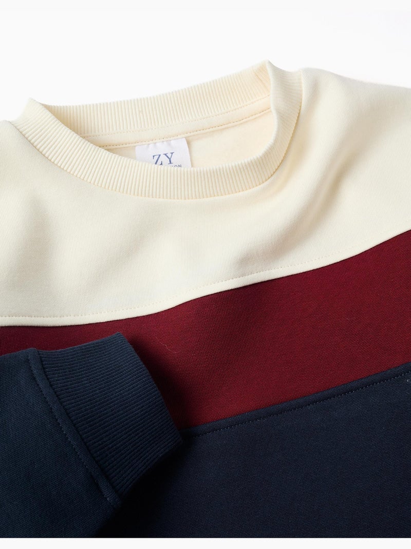 Sweat en coton peigné à bloc de couleurs Rouge foncé - Kiabi