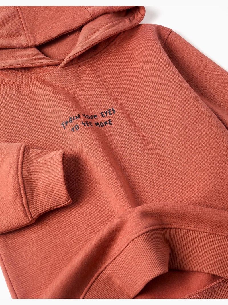 Sweat en coton peigné à capuche avec imprimé Marron - Kiabi