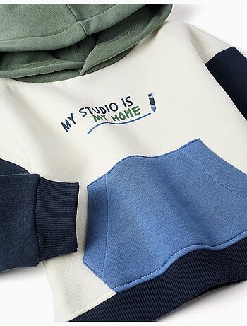 Sweat en coton peigné à capuche et imprimé