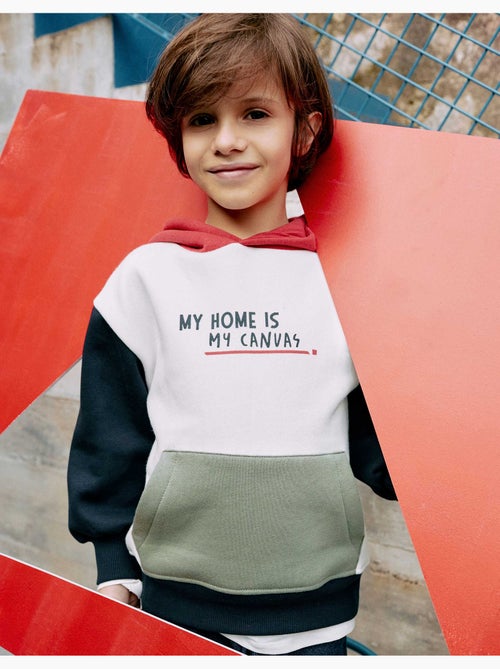 Sweat en coton peigné à capuche et imprimé - Kiabi