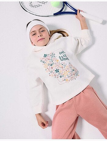 Sweat en coton peigné à capuche et imprimé floral