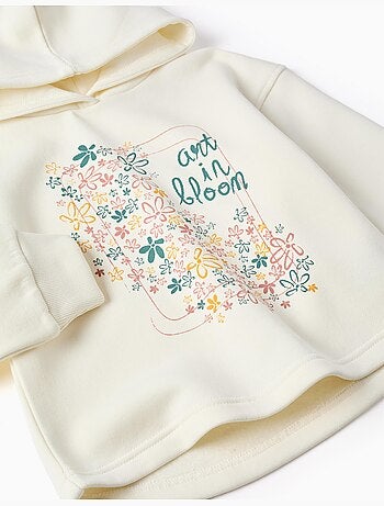 Sweat en coton peigné à capuche et imprimé floral