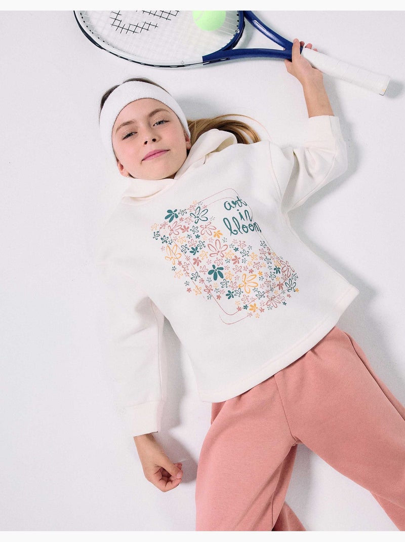 Sweat en coton peigné à capuche et imprimé floral Blanc - Kiabi