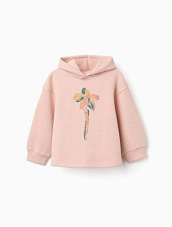 Sweat en coton peigné à capuche et imprimé floral