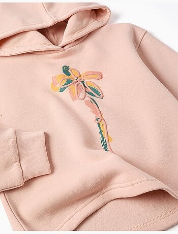 Sweat en coton peigné à capuche et imprimé floral