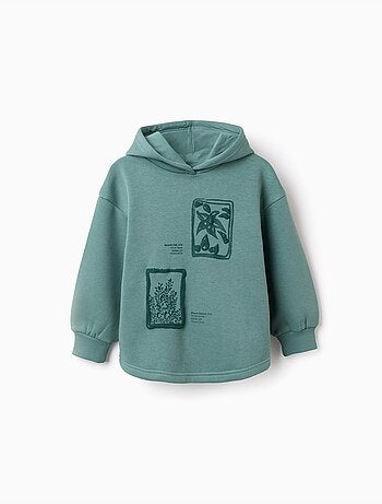 Sweat en coton peigné à capuche et imprimé floral