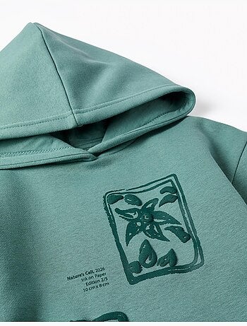 Sweat en coton peigné à capuche et imprimé floral