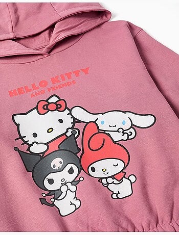 Sweat en coton peigné à capuche et imprimé Hello Kitty