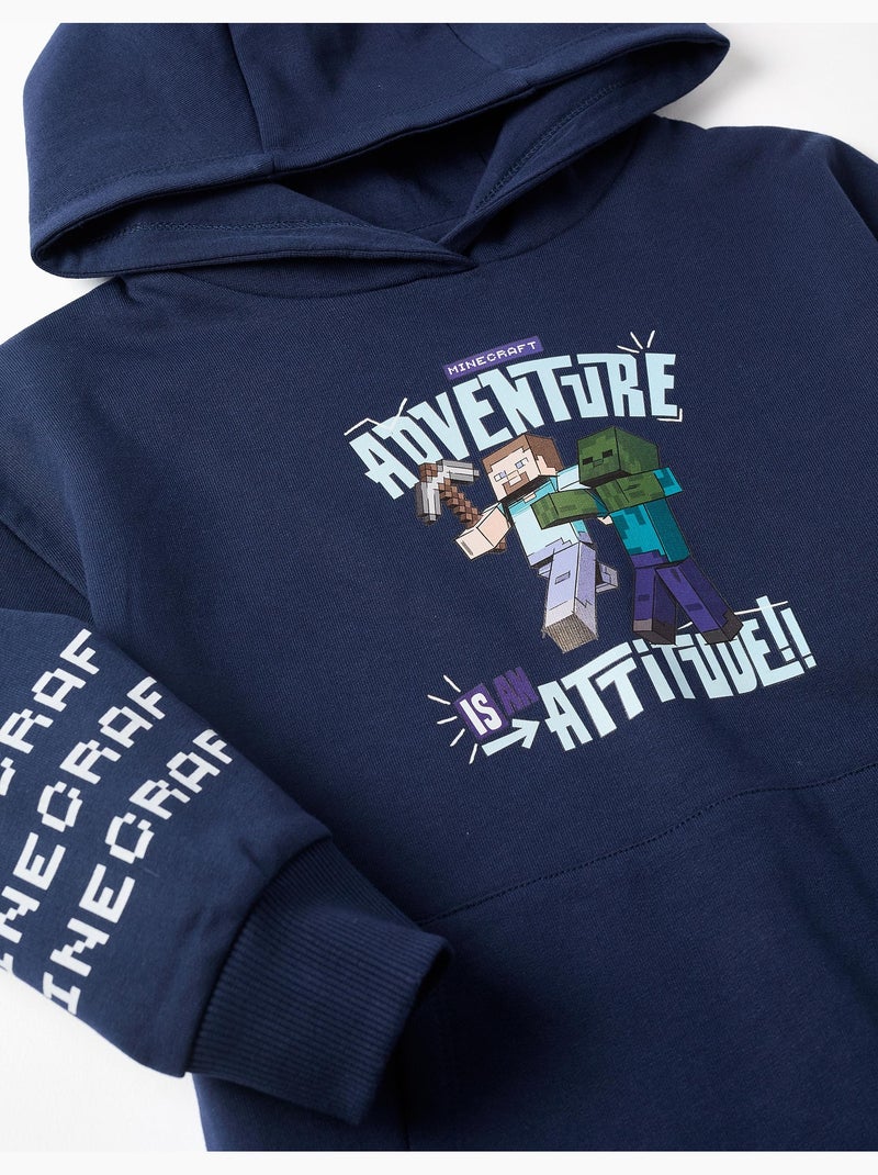 Sweat en coton peigné à capuche et imprimé Minecraft Bleu foncé - Kiabi