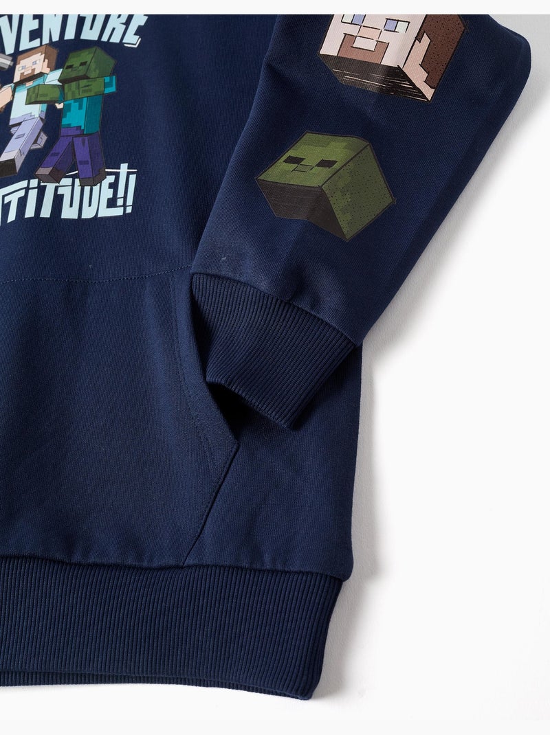 Sweat en coton peigné à capuche et imprimé Minecraft Bleu foncé - Kiabi