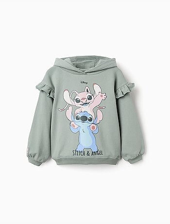 Sweat en coton peigné à capuche et imprimé stitch & angel