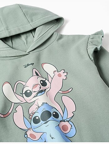 Sweat en coton peigné à capuche et imprimé stitch & angel